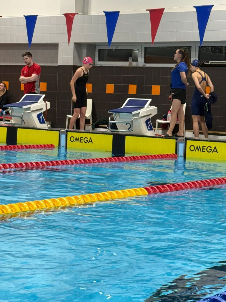 skats uz peldbaseinu, ar peldētājiem