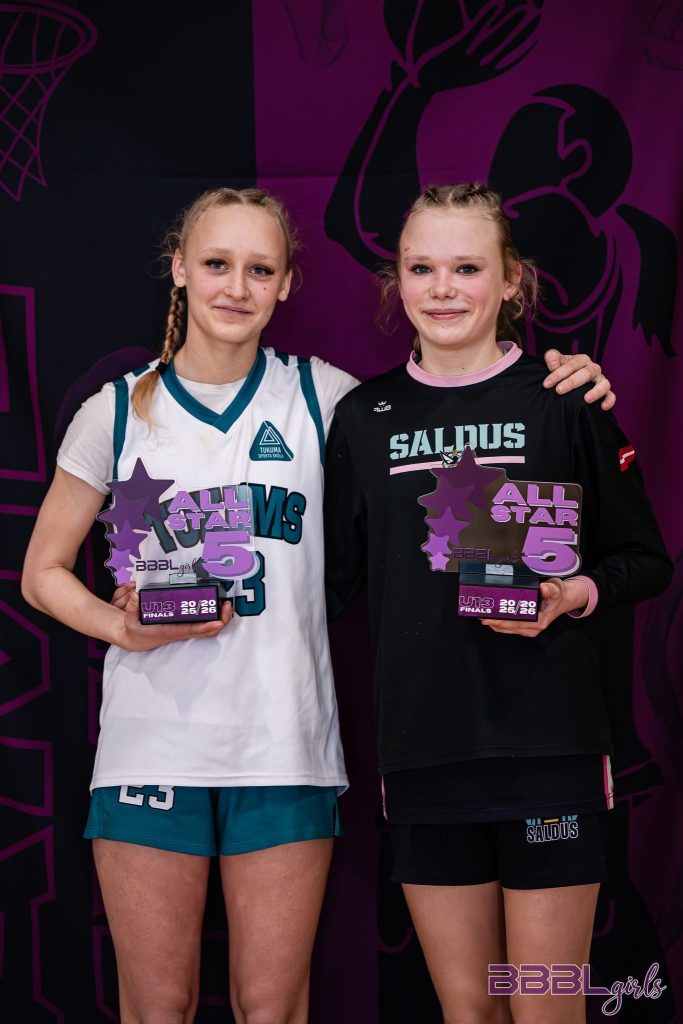 divas spēlētājas ar apbalvojumu rokās